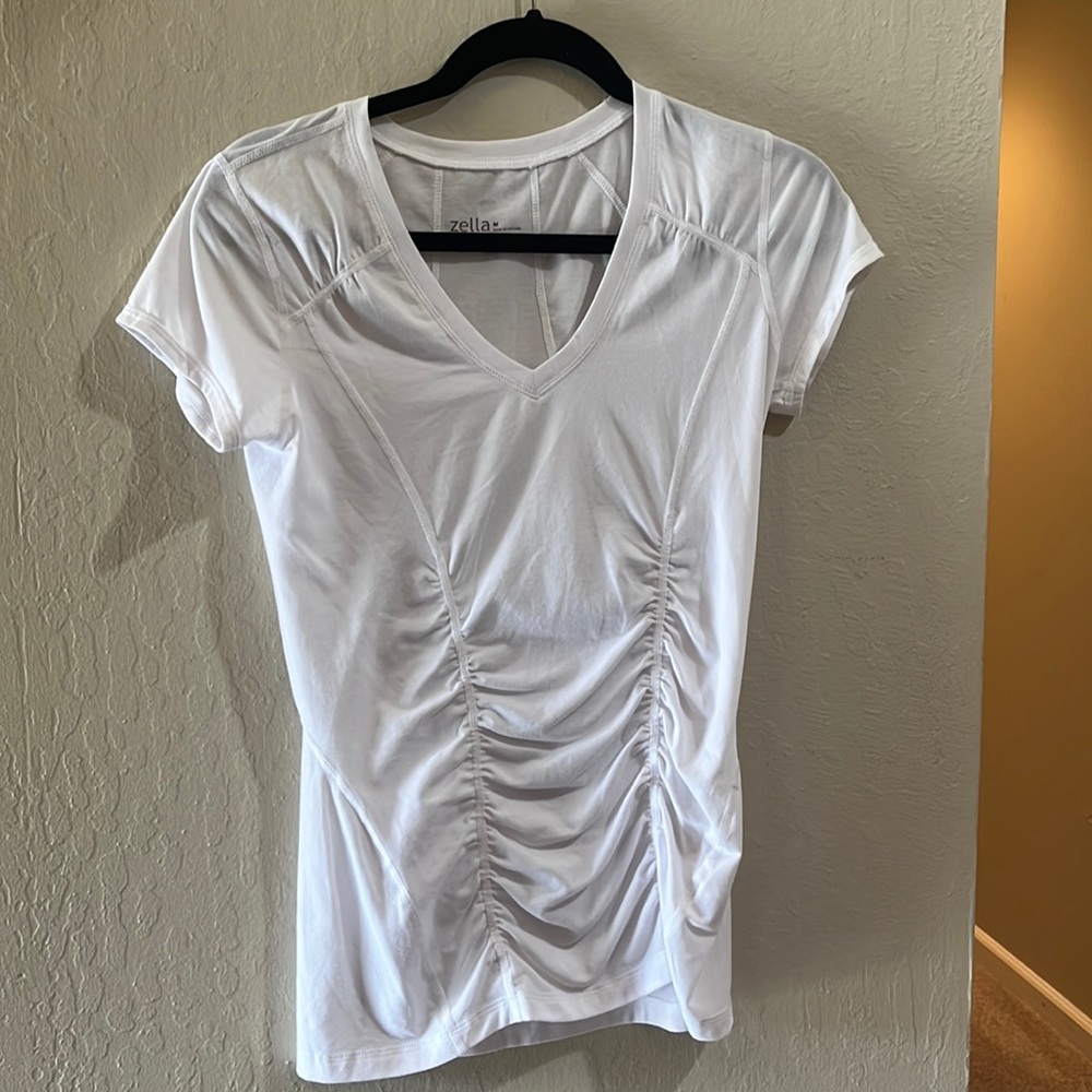 Zella White Ruched Short Sleeve Tee